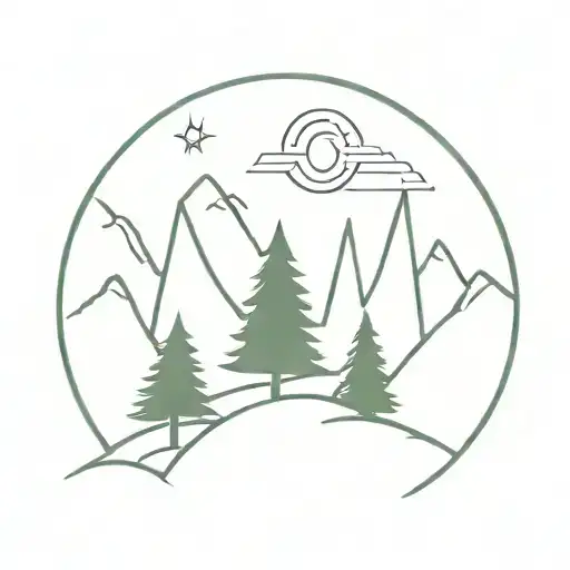 Strength A Whimsical Pine Trees Nestled In The Mountains With A Sun Shining Overhead