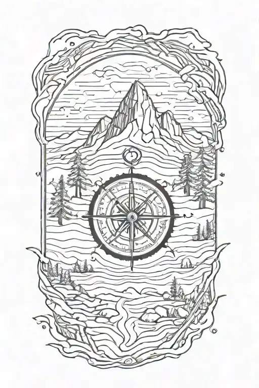 Inner Forearm Small A Compass With Mountains And Trees Surrounding It