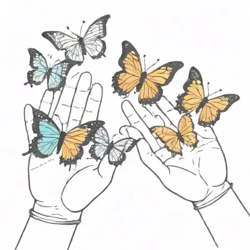Butterflies On Hand In Color