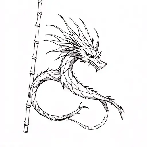 Geometric Dragon Rolled Around A Bamboo With The Strings As A Tail That Could Wrap Around The Bamboo