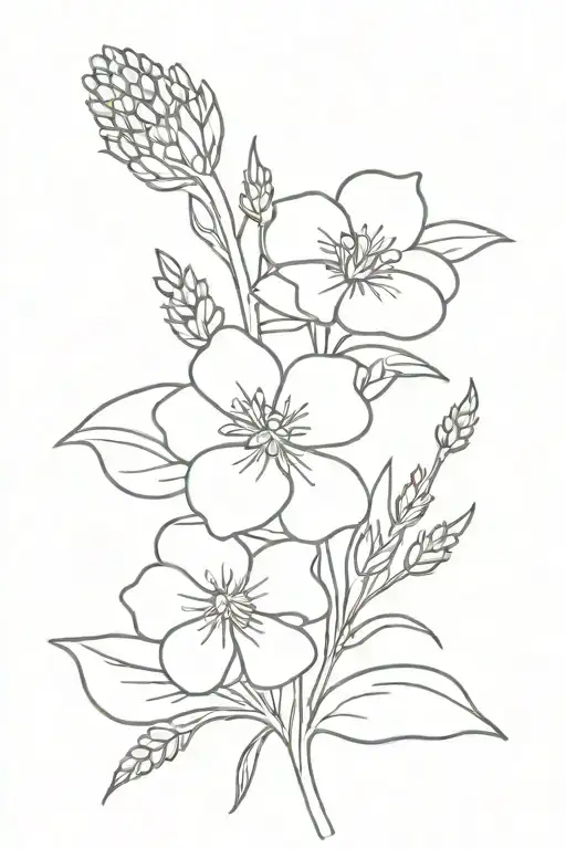 Violet Flower With Lavender Sprigs Made Into A Bouquet Single Line