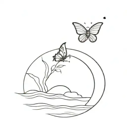Moon With Sea And Butterfly
