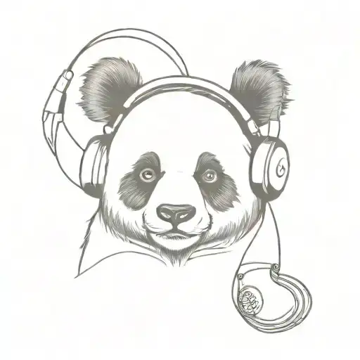 Poetic Panda With Headphones Listening To Music