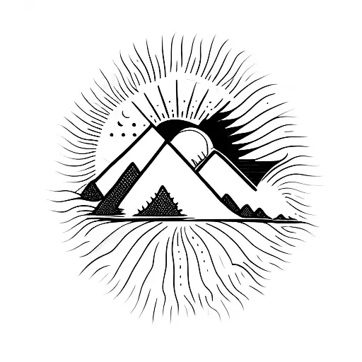 Mountains With Water And Sun Rays