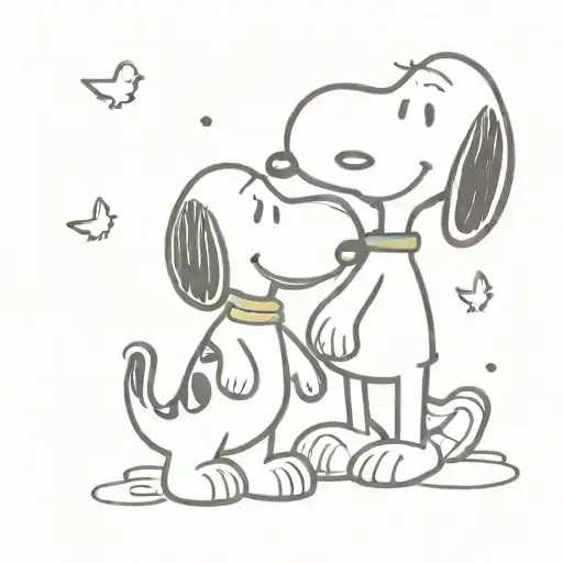 A Minimalist Illustration Of Snoopy And Woodstock Sharing A Special Moment