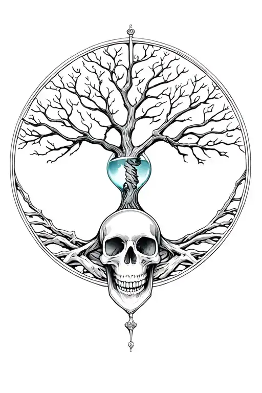 Momento Mori Hour Glass Tree Of Life On Top Skull On Bottom