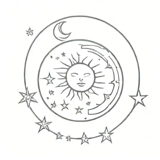 Simple Moon And Stars And Sun But Moon Is The Main