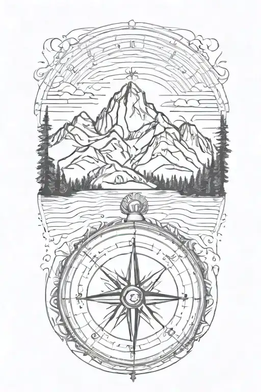Inner Forearm Small A Compass With Mountains And Trees Surrounding It