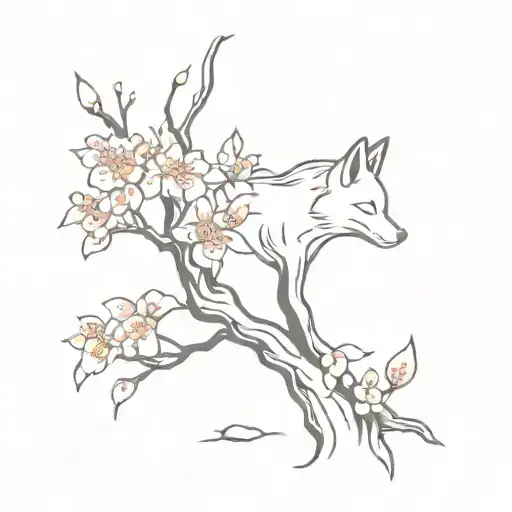 Cherry Blossom Tree And Kitsune