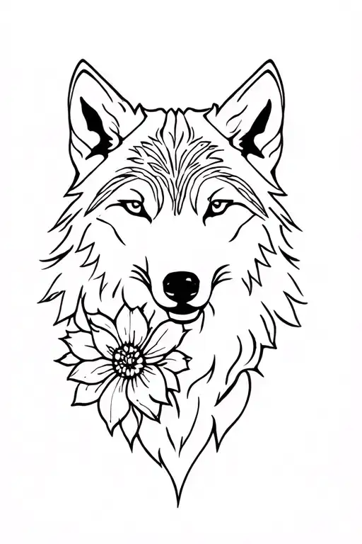 Wolf Head With Flowers