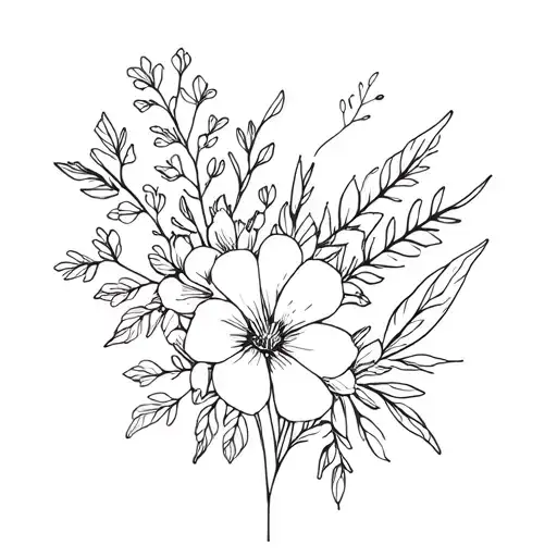 April & August Birth Flower Bouquet Fine Line