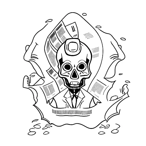 Skull In Suit Reading A News Paper That Says Good News The Wolrld Is Ending