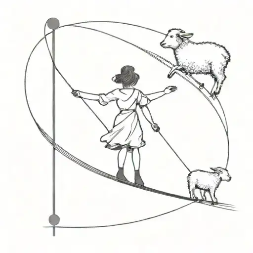 Female Tightrope Walker Following A Lamb