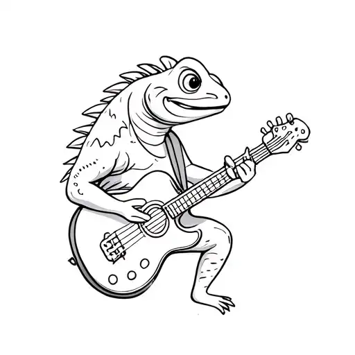 Cartoon Chameleon Playing A Guitar