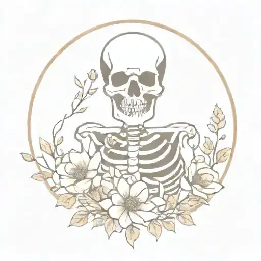 Skeleton Surrounded By Blooming Flowers