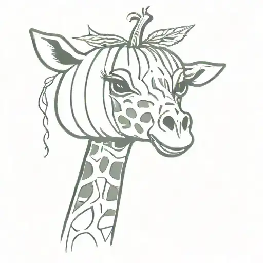 Head Giraffe Coming Out Of Pumpkin With An Avocado On Top Of The Giraffe