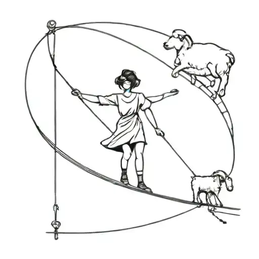 Female Tightrope Walker Following A Lamb
