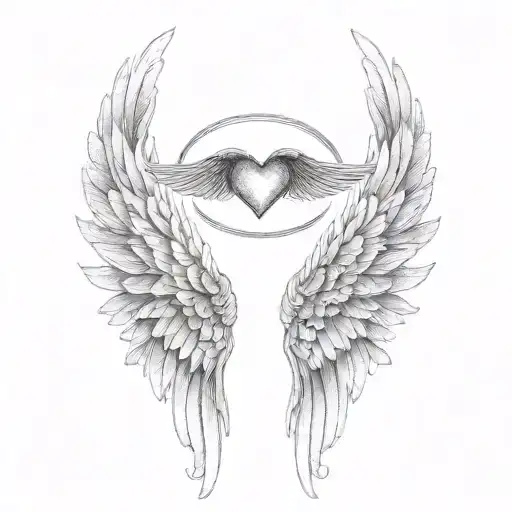 Angel Wings With Heart And Halo