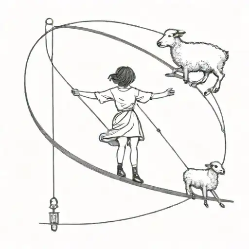 Female Tightrope Walker Following A Lamb