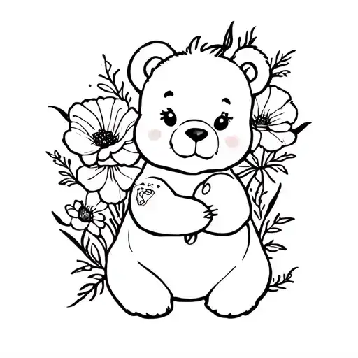 Care Bear And Poppy Flowers In Belly