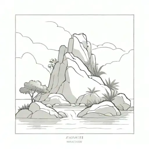 Peaceful Scene Of One Main Sitting Rock By Flowing Water In A Jungle