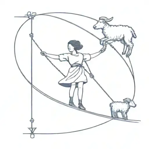 Female Tightrope Walker Following A Lamb