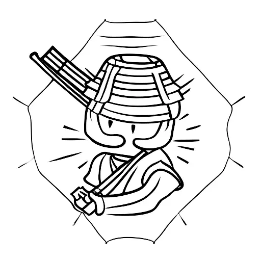 Tiny Samurai With A Katana Wearing Straw Hat Covering His Face