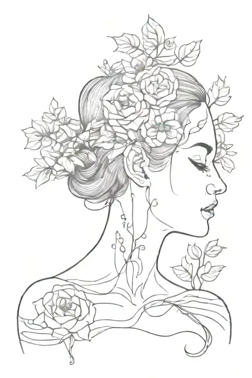 Sad Line Body With Flowers Growing Out Head
