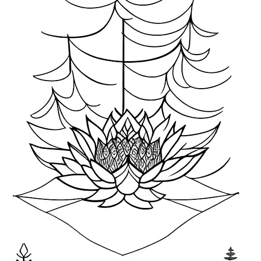 Thin Pine Tree On Top And Minimal But Creative Lotus Below