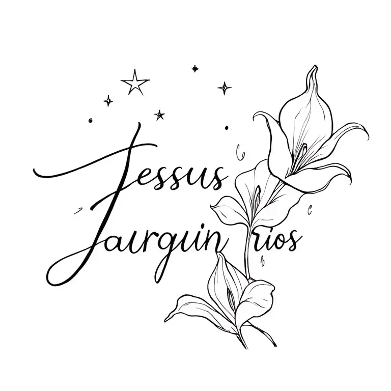 The Name Jesus Jarquin Rios With Calla Lily Flowers And Stars