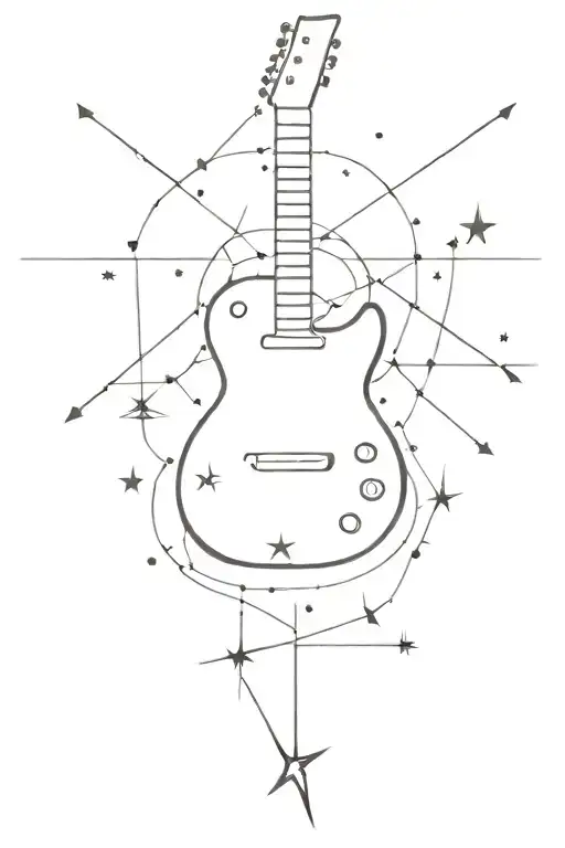 A Minimalist Representation Of A Rock And Roll Guitar With A Star-filled Sky As The Background