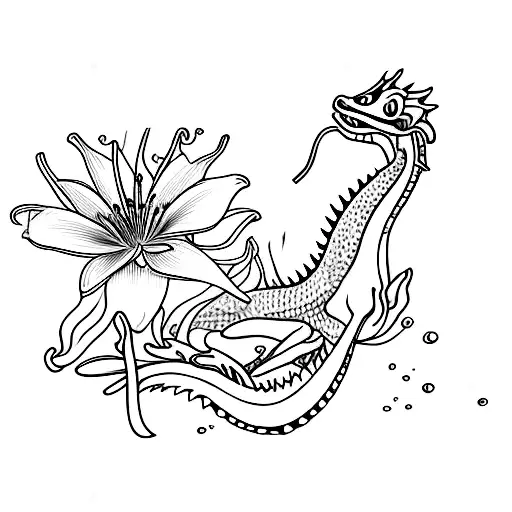 A Water Dragon With A Red Spider Lily And The Lily Of The Valley