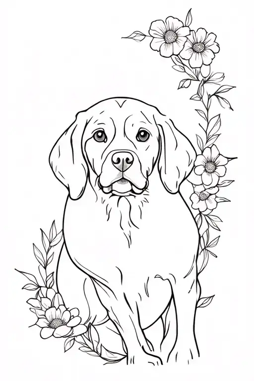 Springer Spaniel And Flowers Intertwined