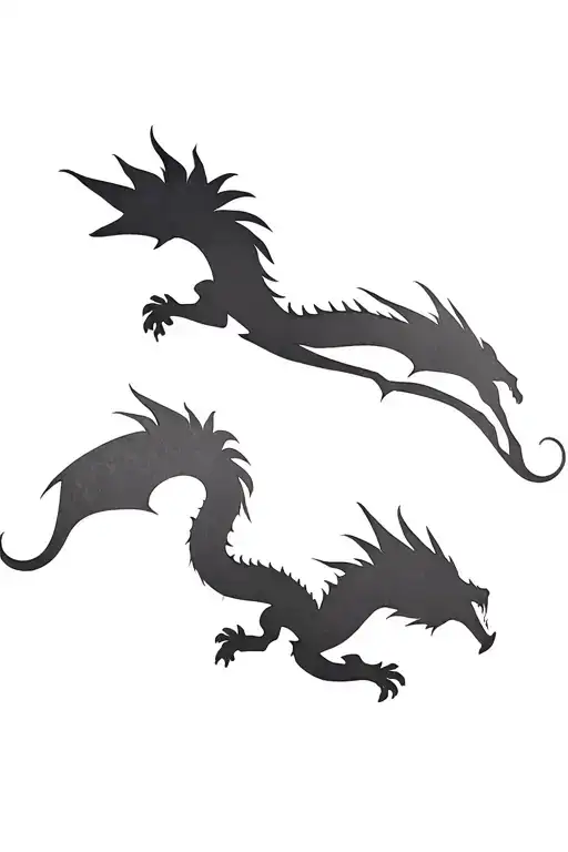 Three European Dragon Silhouettes Flying In Different Positions