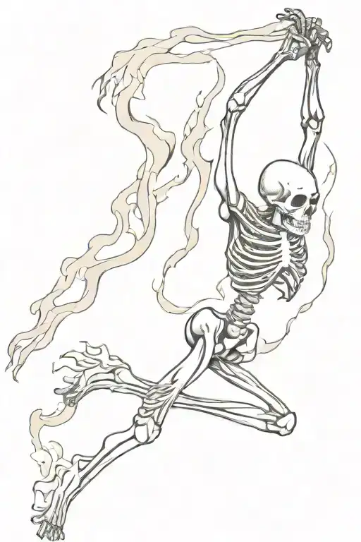 Dancing Skeleton Full Body In Flames Black And White