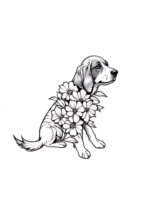 Springer Spaniel And Flowers Intertwined