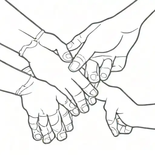 Dad Holding Hands With His Three Daughters