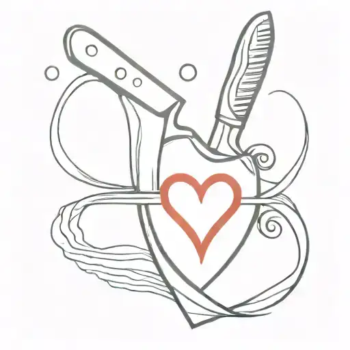 A Minimalist Tattoo Of A Chef's Knife Intertwined With A Heart Symbolizing Love For Your Wife