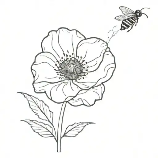A Minimalist Design Of A Fire Poppy Flower Intertwined With Bee