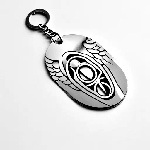 Oval Keyring With Angel Outline Inside
