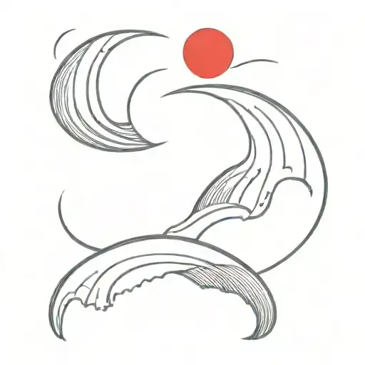 Red Crescent Moon With Waves