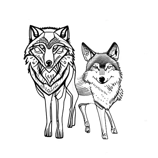 Wolf And Deer Side By Side