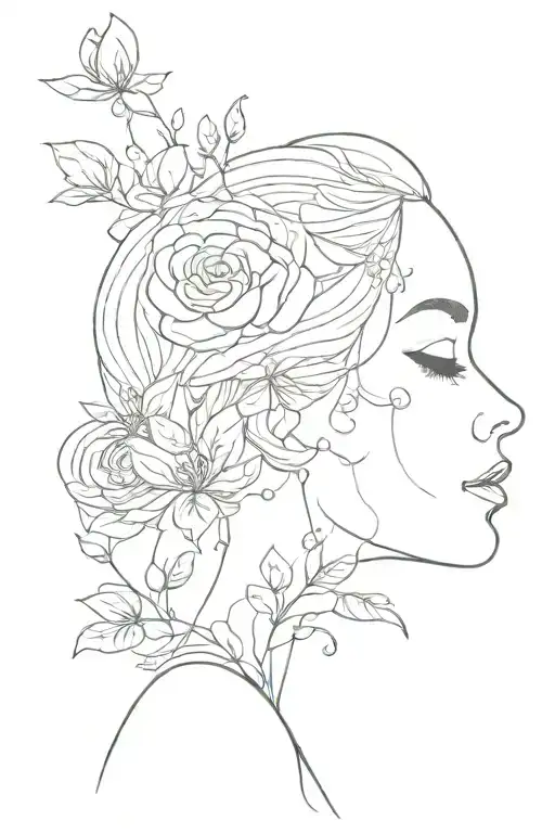 Sad Line Girl Body With Flowers Growing Out Head