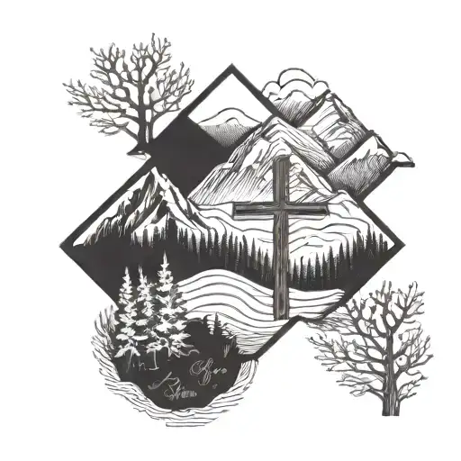 Cross With Winter Mountains And The Word Poppop