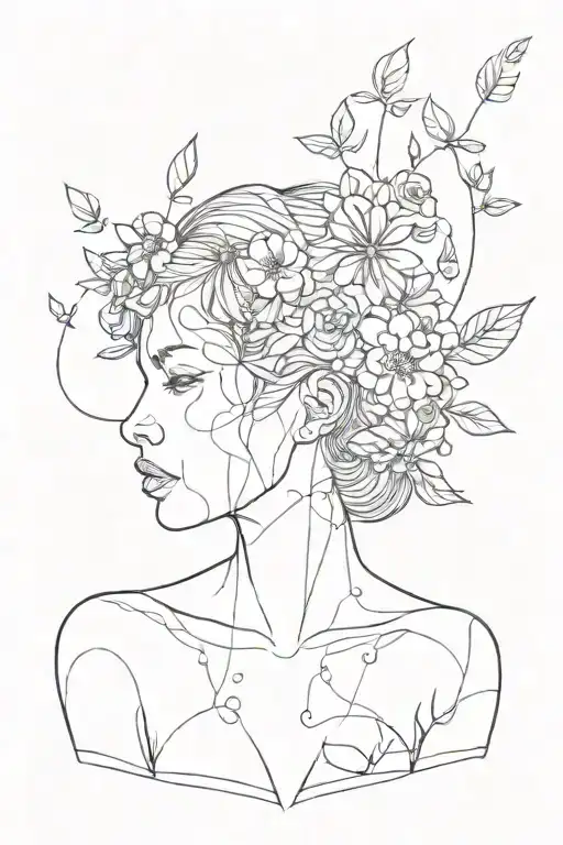 Line Body With Flowers Growing Out The Top Of The Head