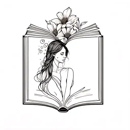 Book With Woman At The Top And Flowers