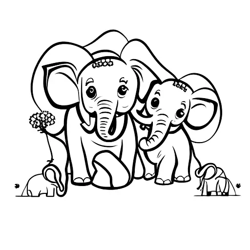 Elephant Parents And Baby Outline