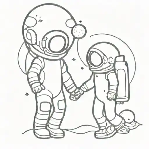 Tattoo That Symbolizes Love Of A Male Astronaut Handing A Female Astronaut Ballon Planets