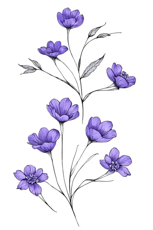Fine Line Violet Flowers Intertwined