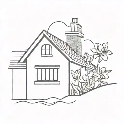 A House With A Flower Coming Out Of The Chimney And The Sun Inside The Window